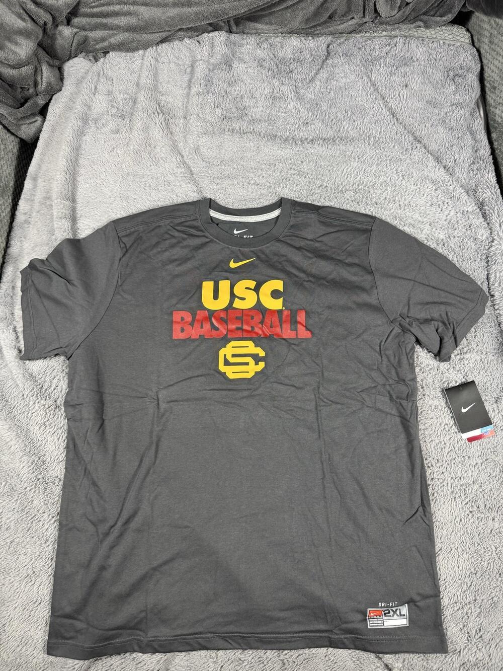 USC Trojans Shirt Mens 2XL Gray NCAA Baseball Nike Dri Fit Graphic Tee